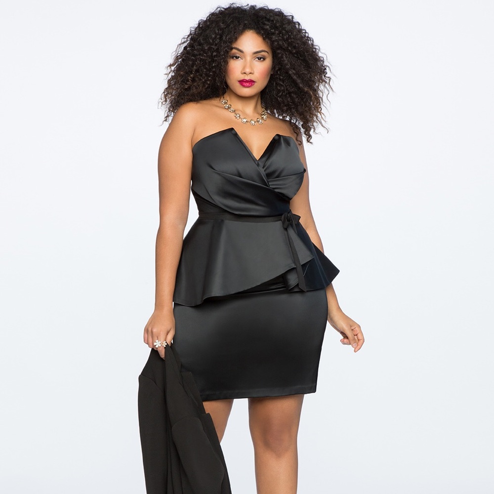 Black Eloquii Draped Bodice Peplum Dress 16
